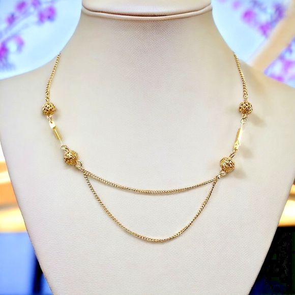 Draping Station Necklace Vintage Gold Tone Bead Dainty Feminine Jewelry - Picture 8 of 8